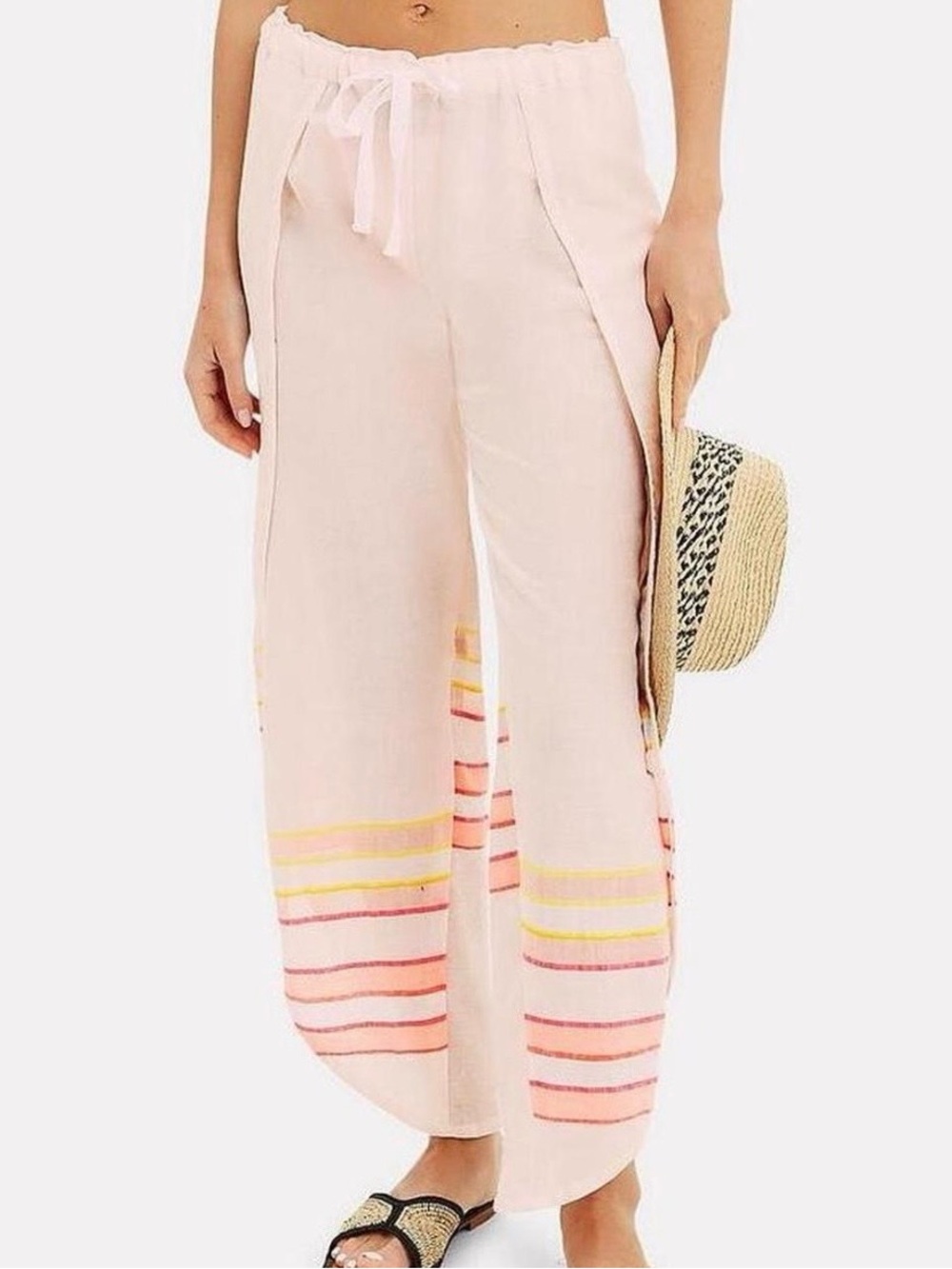 Lemlem Eskedar Pink Split Leg Beach Flyaway Striped Pants S NWT
